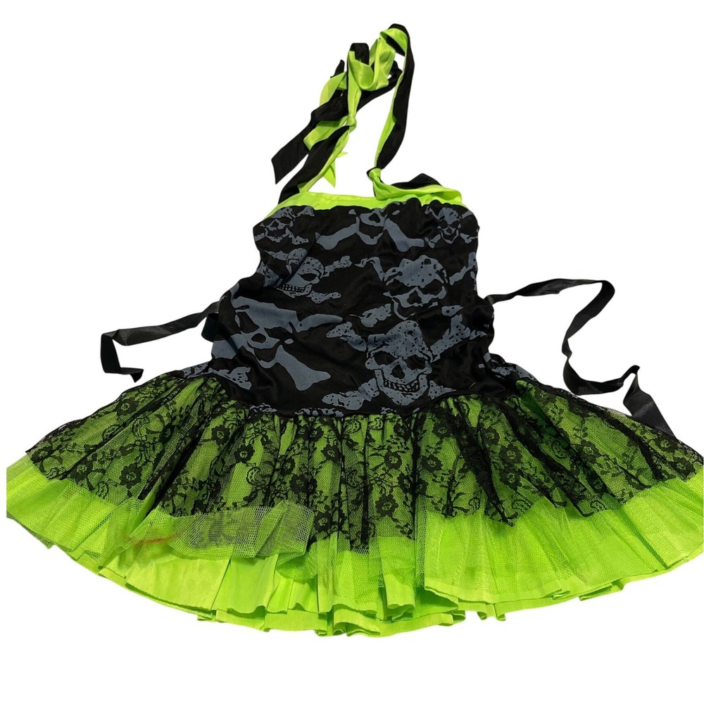 Spirit Halloween 80s Funk Skulls Costume Dress Womens OS Neon Green Black Lace